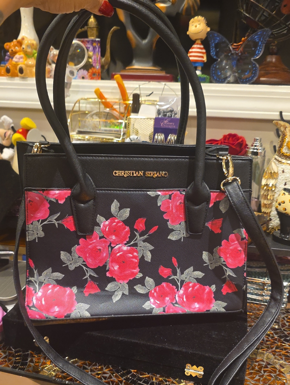 Christian Siriano Black Satchel with Pink Floral Print